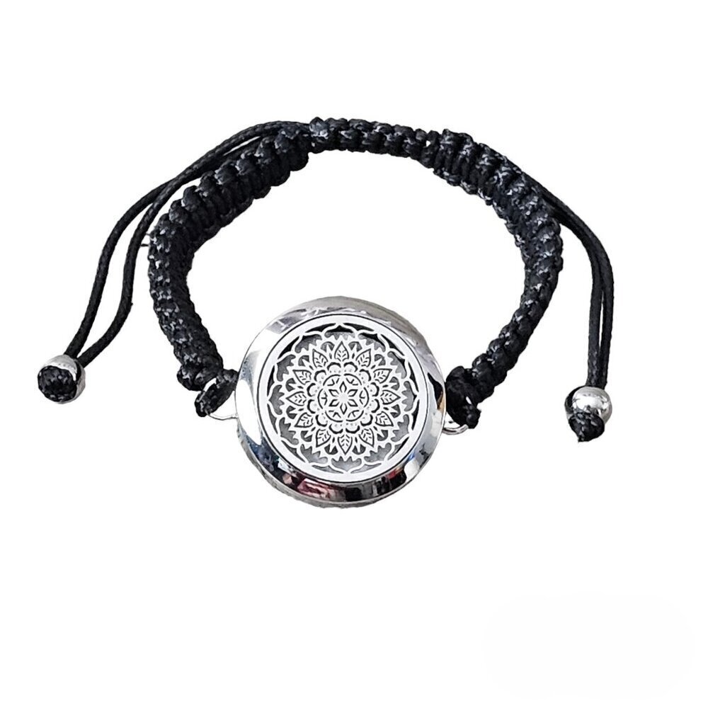 Silver Tone Stainless Steel Medallion Essential Oil Braided Bolo Bracelet